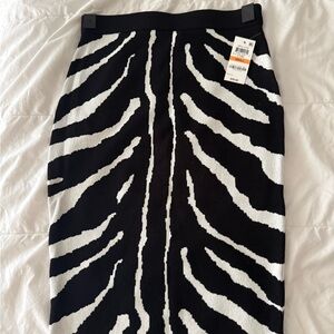 Bar III Black and White Zebra Midi Skirt